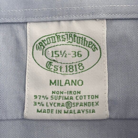 Brooks Brothers Milano Lg Slv Supima Cotton Dress Shirt Blue Sz 15.5 - 36 NWOT - Picture 11 of 15